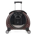 Pet carrier with checkered pattern and paw design on a white background
