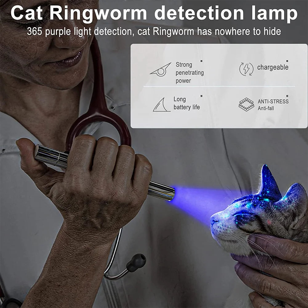 Rechargeable UV Wood's Lamp for Pets – Portable Black Light for Ringworm & Urine Detection