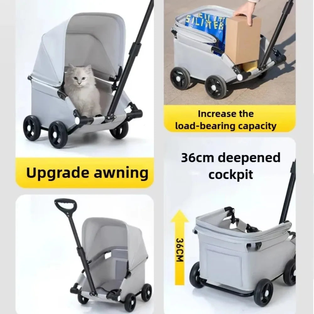 Roll & Stroll Pet Stroller – Lightweight Foldable 4-Wheel Carrier for Cats & Dogs