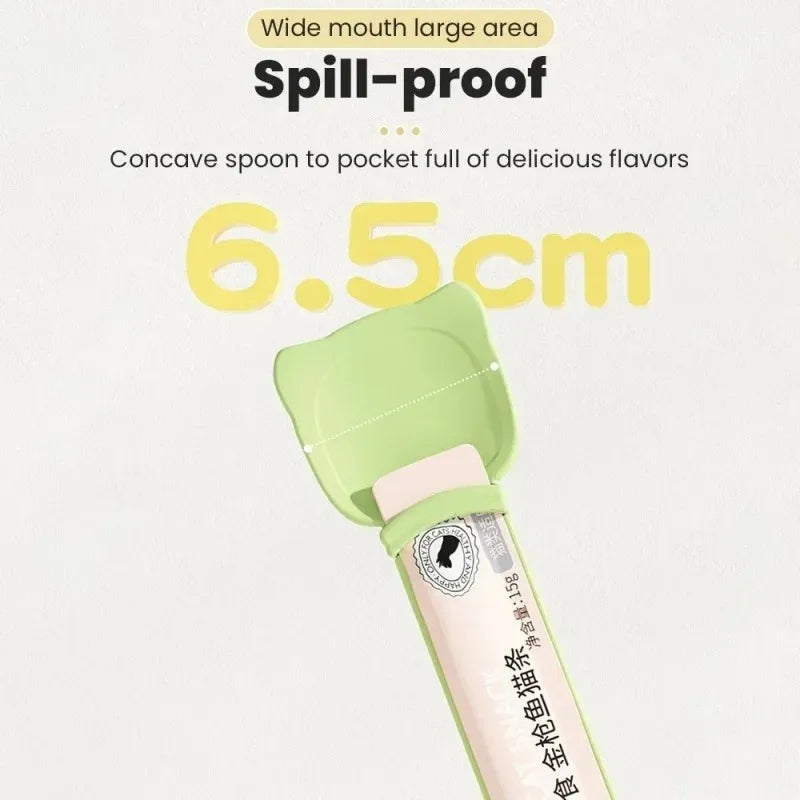 Green spatula with text on a white background
