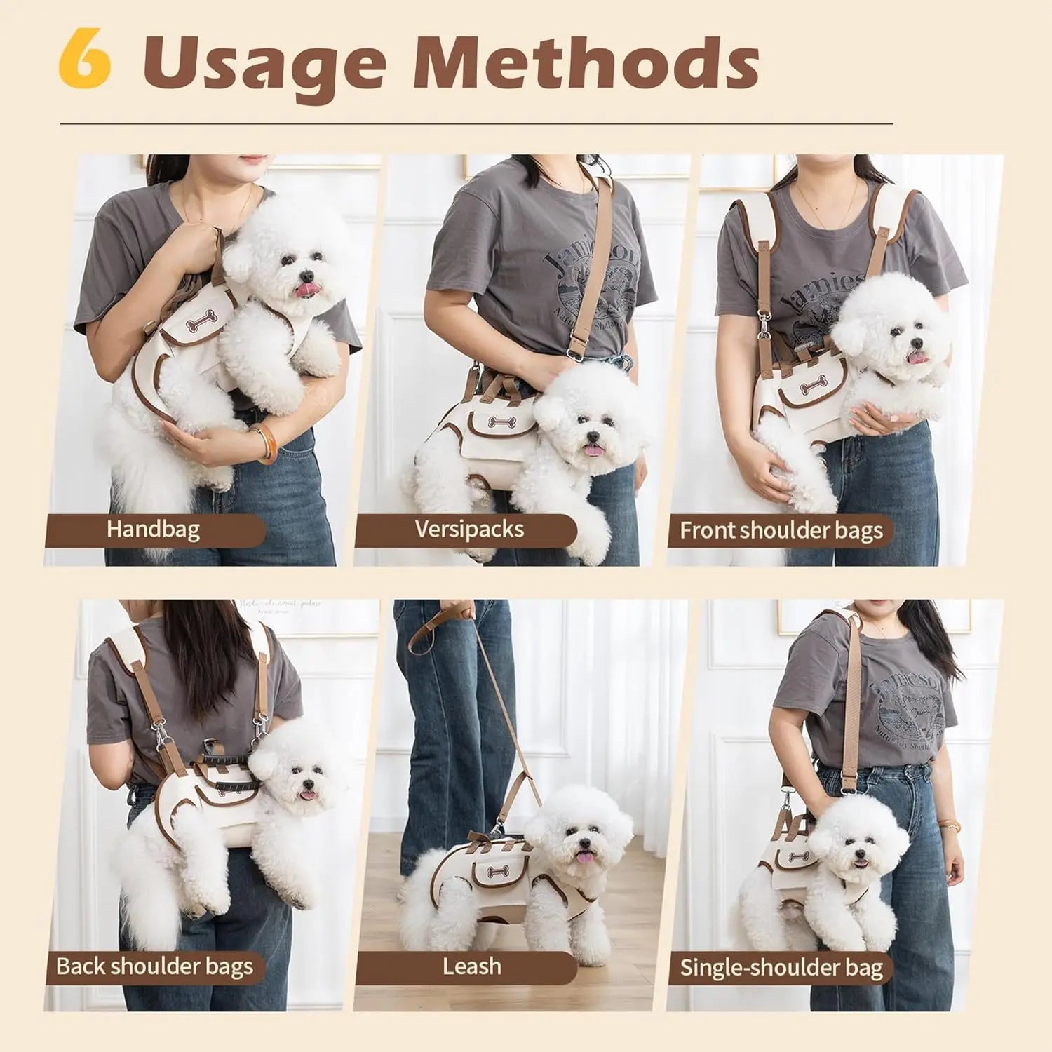 6-in-1 Dog Carrier Backpack — Breathable Canvas Pet Travel Bag for Small & Medium Dogs