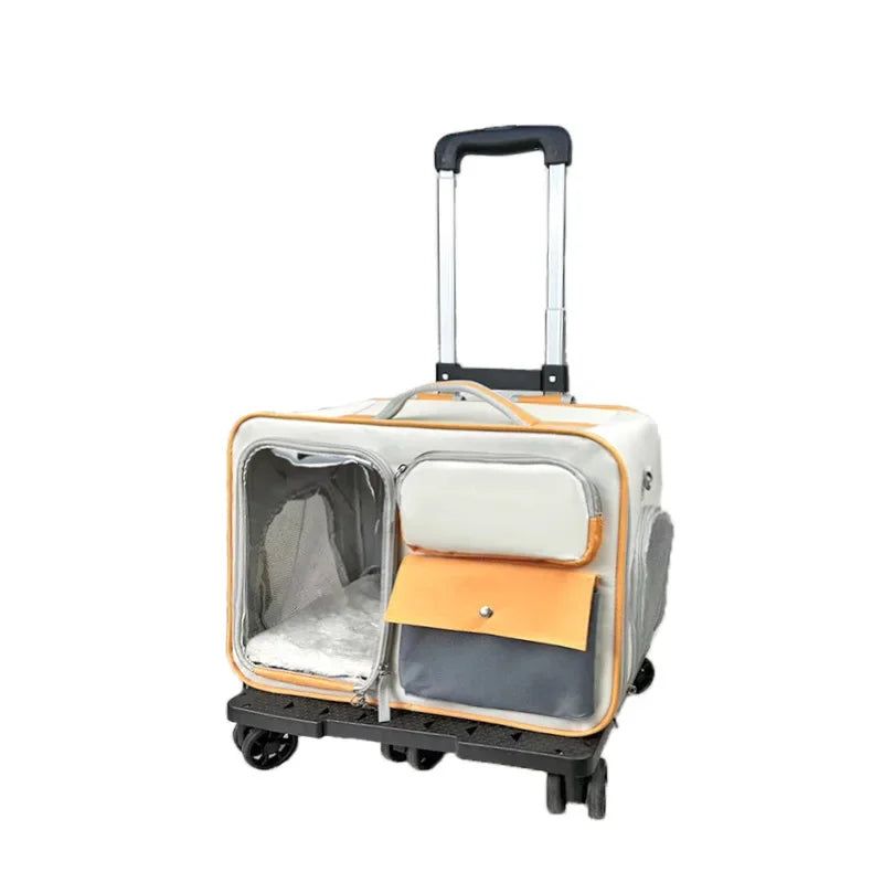 4-in-1 Pet Trolley Carrier Bag — Rolling Luggage Backpack for Cats & Small Dogs