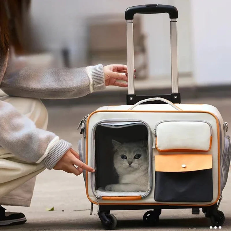 4-in-1 Pet Trolley Carrier Bag — Rolling Luggage Backpack for Cats & Small Dogs