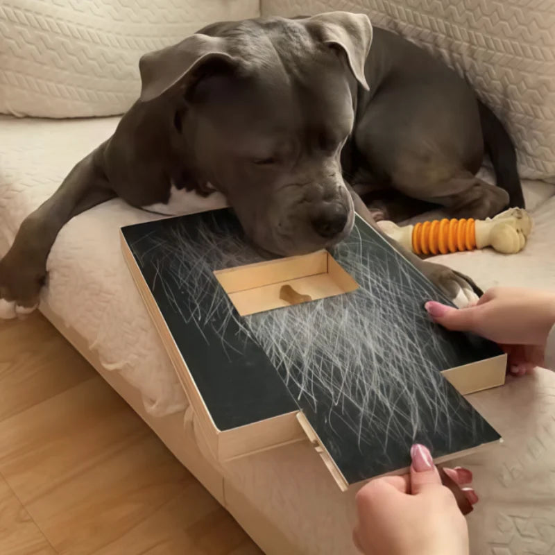 Wooden Dog Scratching Board with Treat Box & Nail Trim Pad – Interactive Paw Care Toy