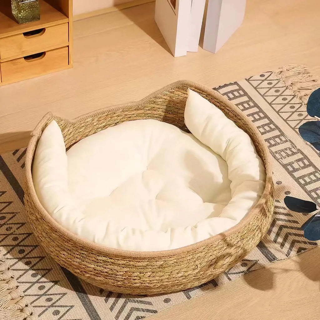 Cotton Rope Round Cat Bed with Pillow