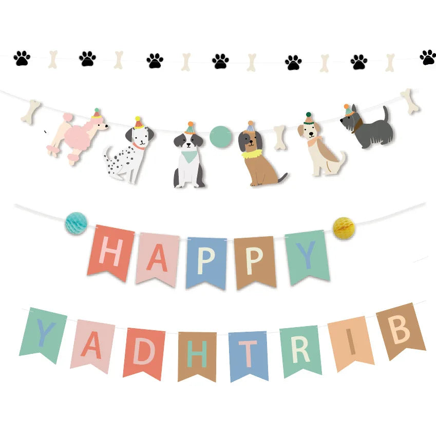 Dog Birthday Party Decoration Set – Banner, Balloons & Cake Decor for Pets