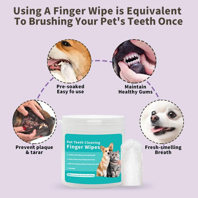 Disposable Pet Finger Toothbrush & Dental Wipes – Oral Care for Dogs & Cats