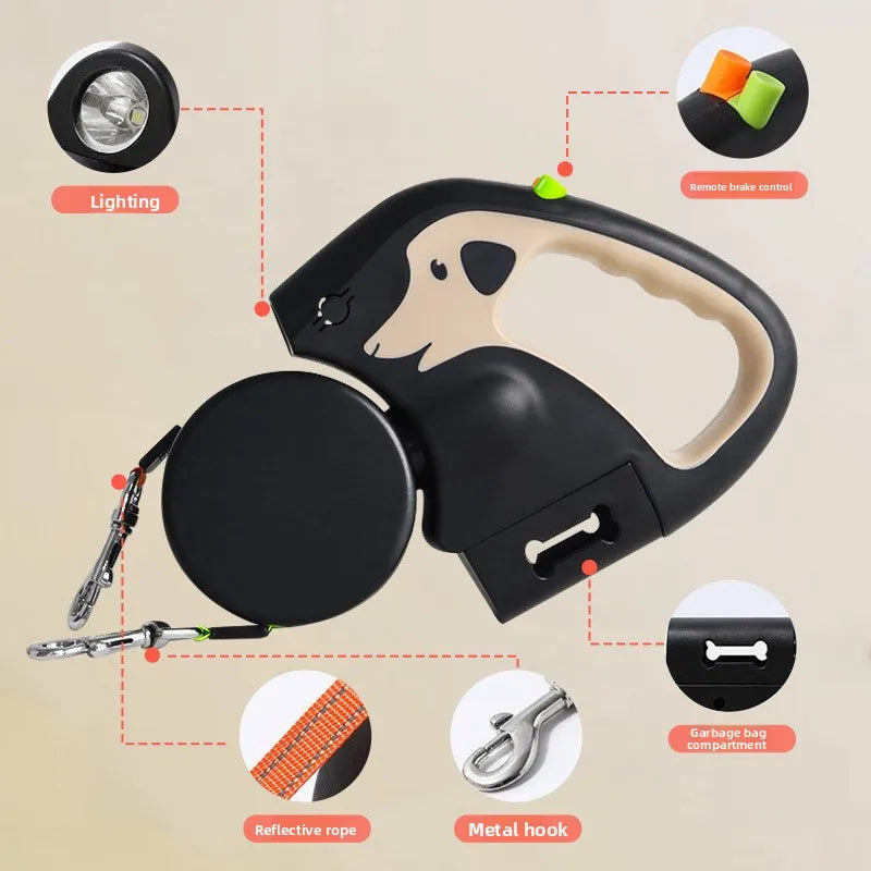 Retractable dog leash with keychain attachment on a white background