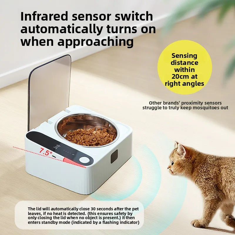 Smart Infrared Auto-Open Cat Bowl | Stainless Steel with Dustproof Lid