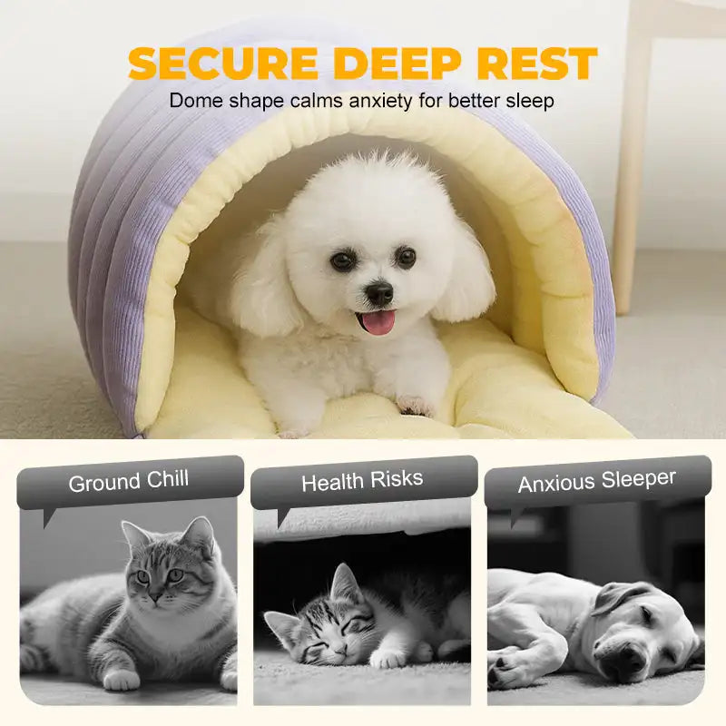 Warm Enclosed Plush Cat Bed with Washable Cover
