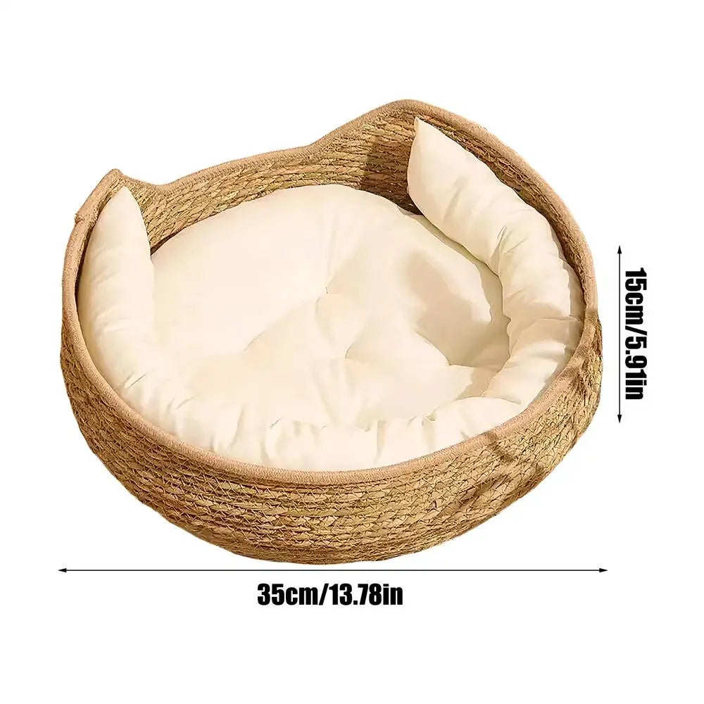 Cotton Rope Round Cat Bed with Pillow
