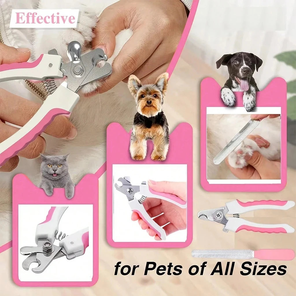 Pet nail clippers with images of pets and text 'Effective for Pets of All Sizes'.