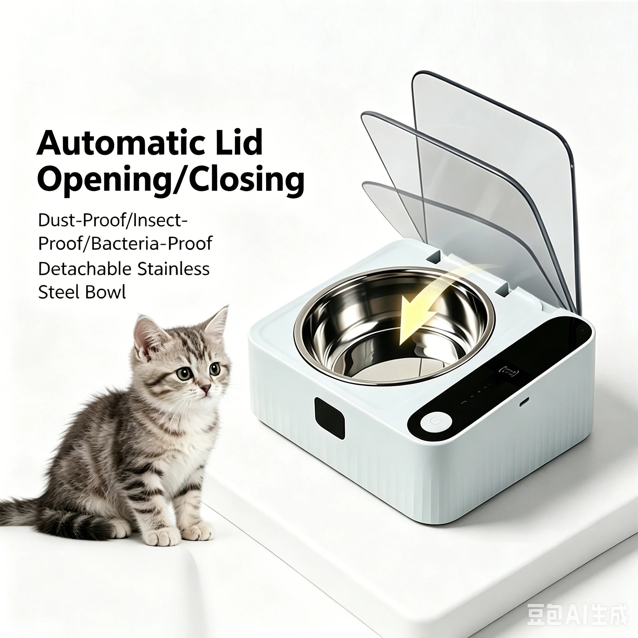Smart Infrared Auto-Open Cat Bowl | Stainless Steel with Dustproof Lid