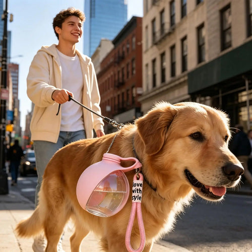 2-in-1 Portable Dog Water Bottle with Foldable Silicone Bowl – Leak-Proof Travel Pet Feeder