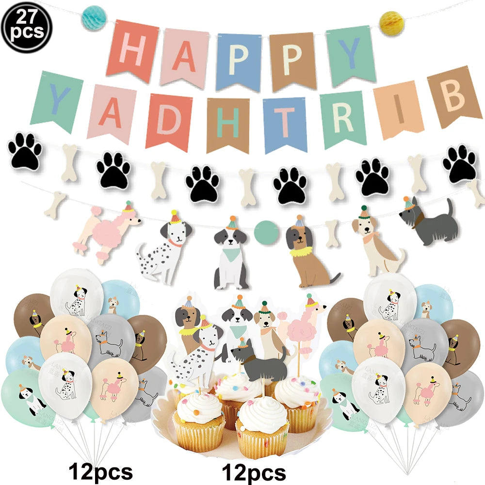 Dog Birthday Party Decoration Set – Banner, Balloons & Cake Decor for Pets