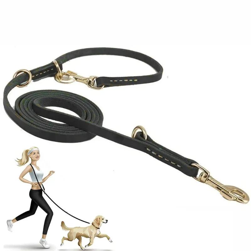 Genuine Leather Hands-Free Dog Leash – 7-in-1 Multi-Function Crossbody Lead