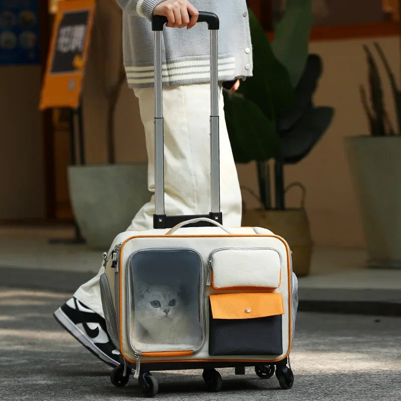 4-in-1 Pet Trolley Carrier Bag — Rolling Luggage Backpack for Cats & Small Dogs