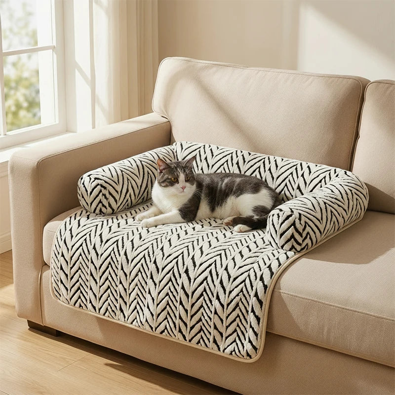 Zebra Plush Bolster Sofa Bed for Cats & Dogs
