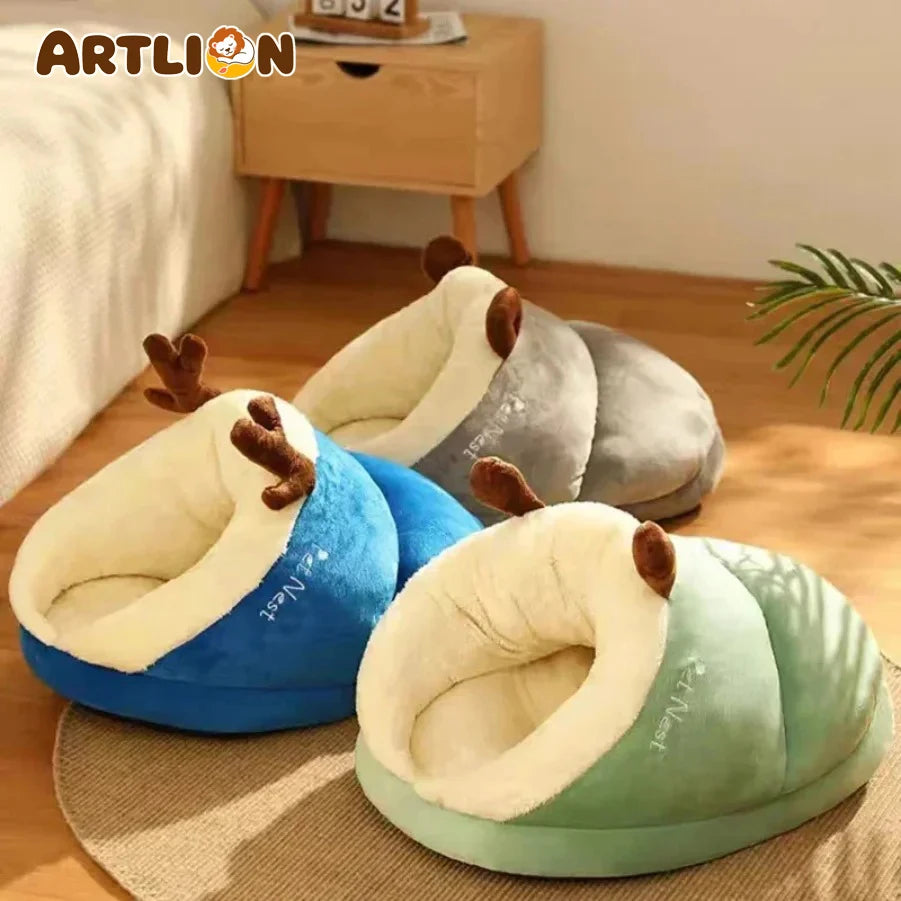 Soft Plush Pet Bed Sofa with Removable Cover – Warm Cozy Sleeping Nest for Dogs & Cats