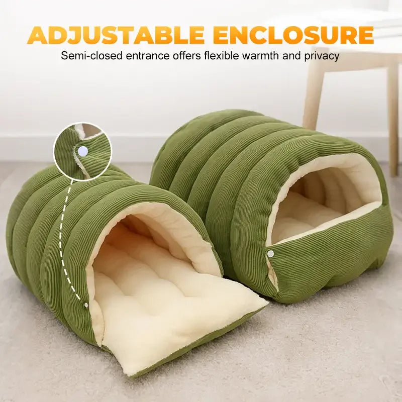 Warm Enclosed Plush Cat Bed with Washable Cover
