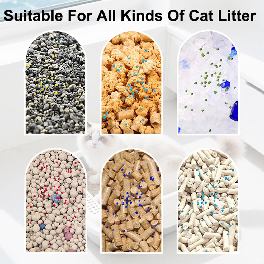 Cat litter product suitable for various types of cat litter with text 'Suitable For All Kinds Of Cat Litter'.