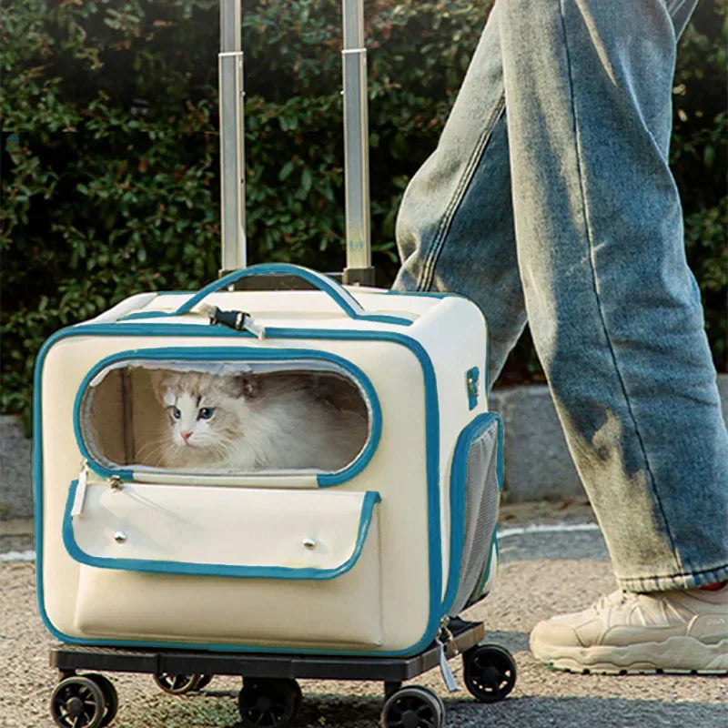 4-in-1 Pet Trolley Carrier Bag — Rolling Luggage Backpack for Cats & Small Dogs