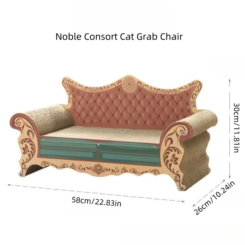 Decorative cat抓chair with dimensions on a white background