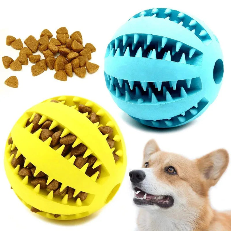 Natural Rubber Dog Chew Ball Toy – Teeth Cleaning Interactive Treat Ball
