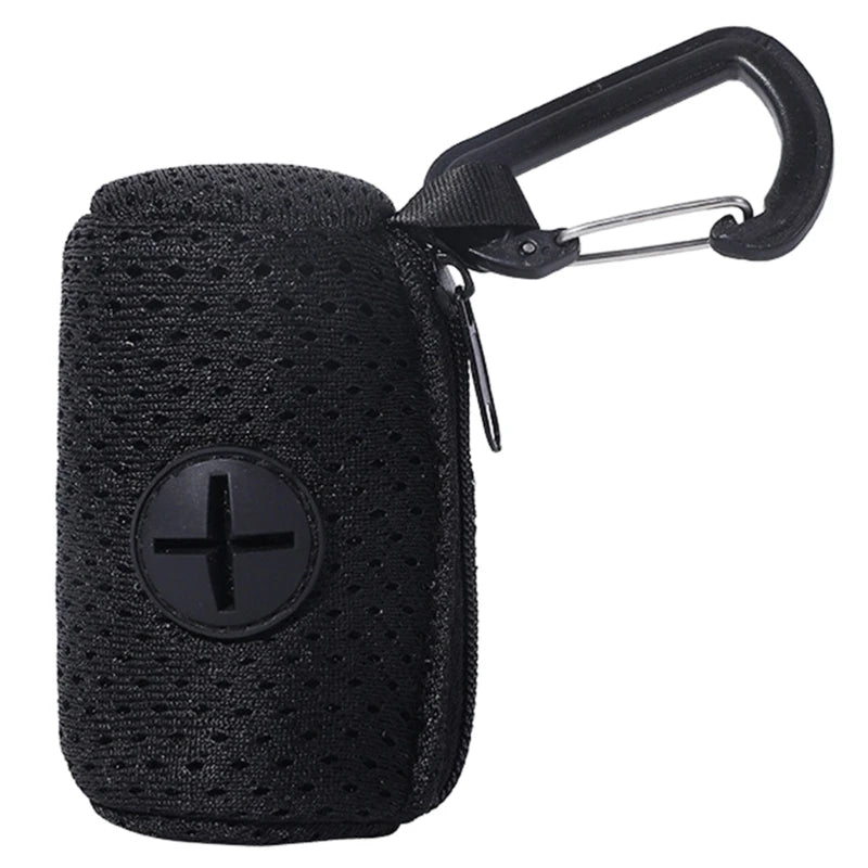 Black textured case with a carabiner on a white background