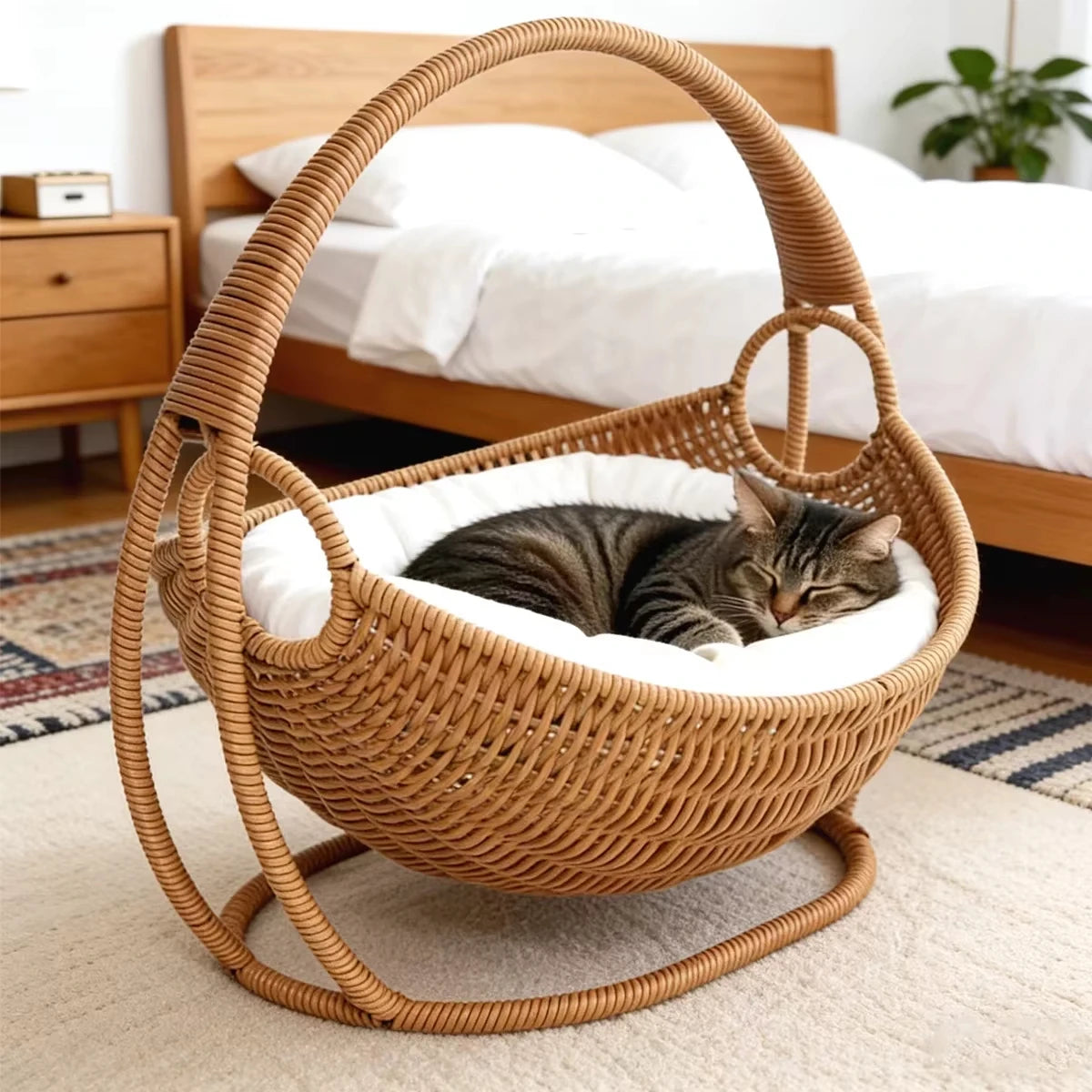 Faux Rattan Cat Cave Bed – Semi-Enclosed & Waterproof