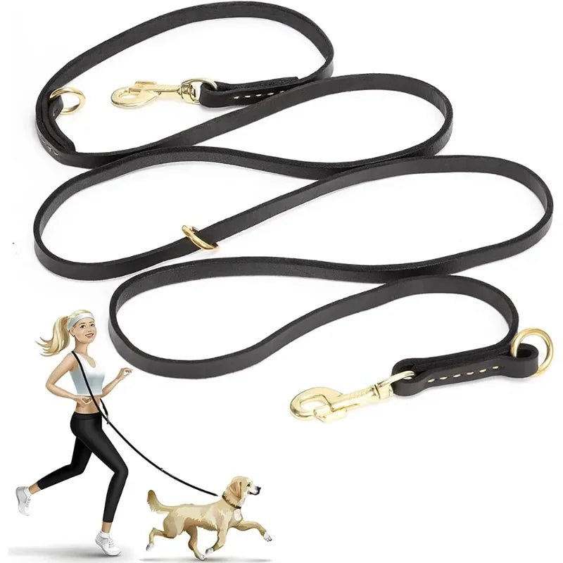 Genuine Leather Hands-Free Dog Leash – 7-in-1 Multi-Function Crossbody Lead