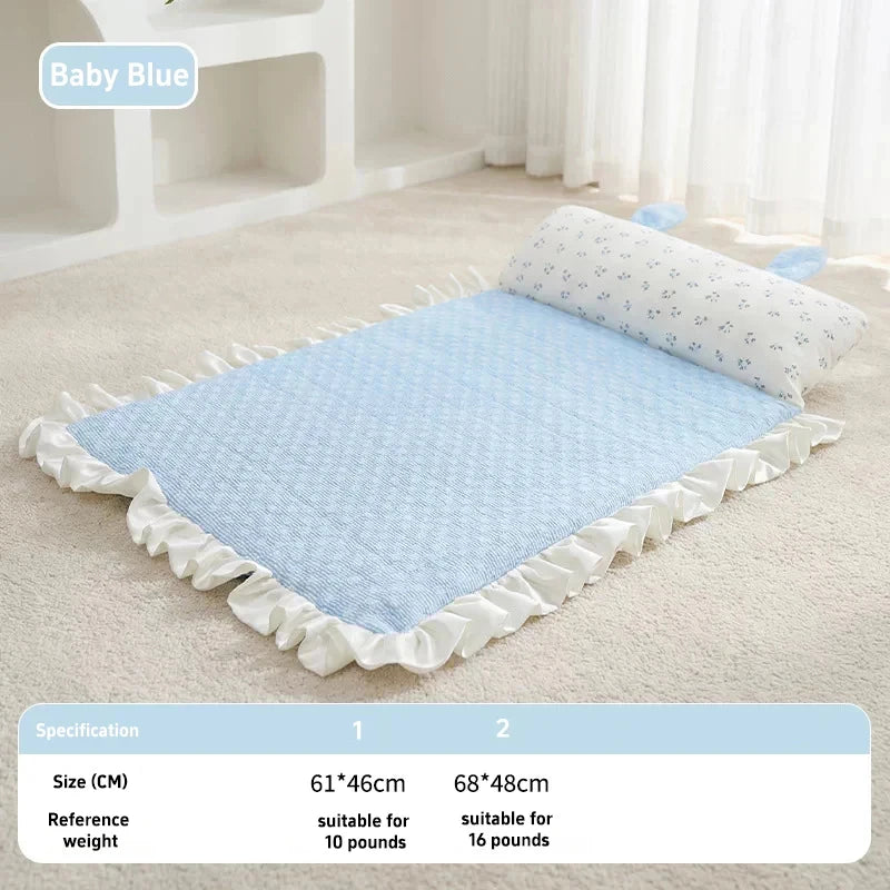 Ice Silk Cooling Pet Bed Mat with Ear Pillow