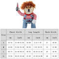 Dog plush toy with a size chart on a white background