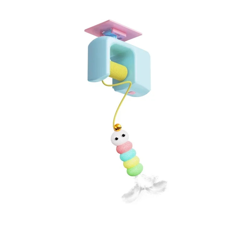 Colorful baby teething toy with a wall mount on a white background