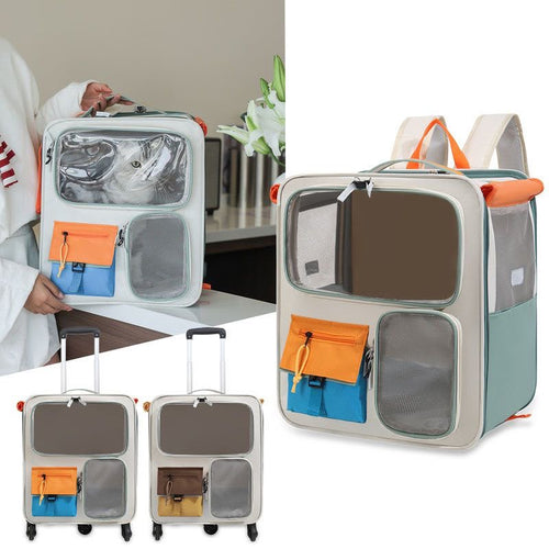 2-in-1 Rolling Pet Carrier Backpack with Trolley & Mesh Window