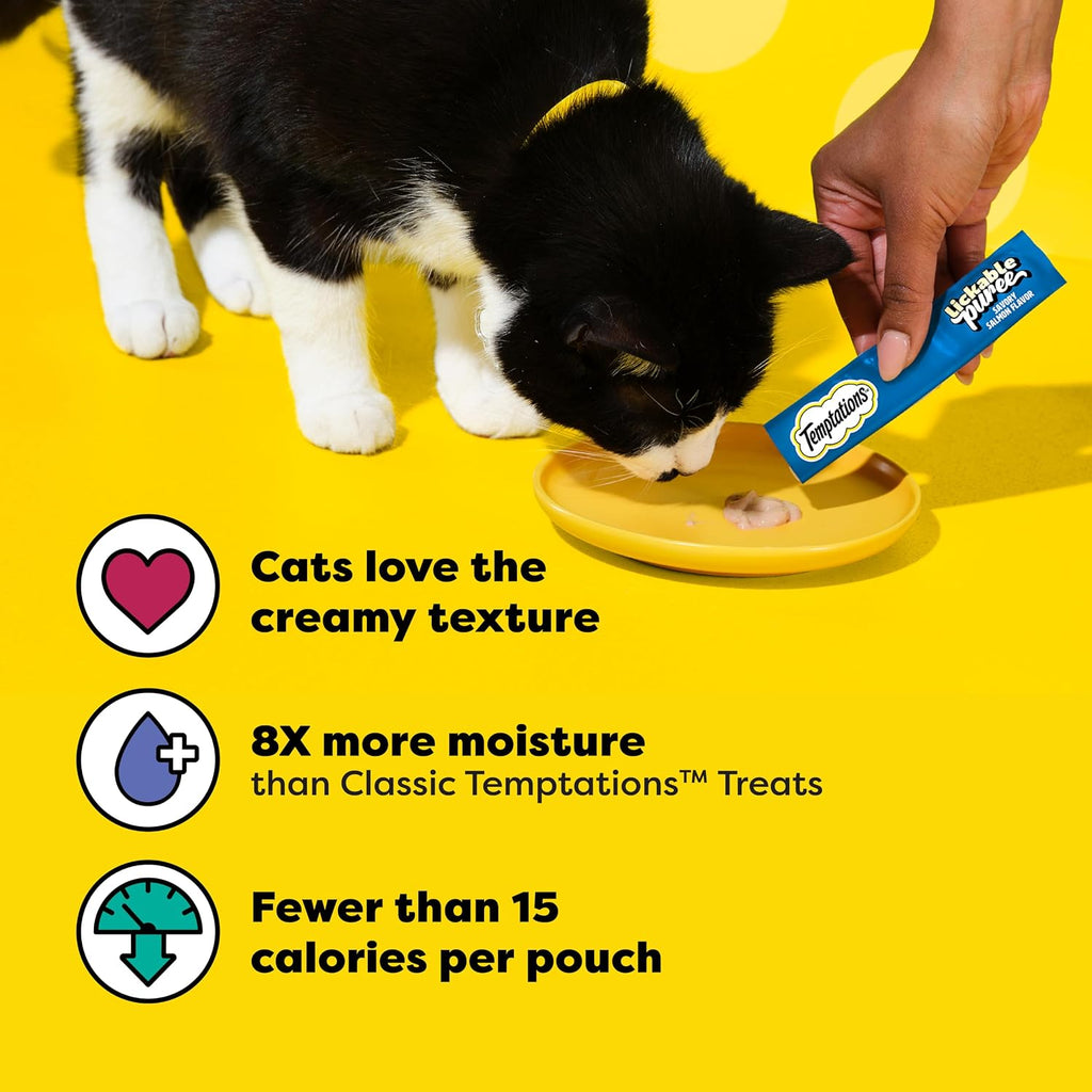 Creamy Puree Lickable Cat Treats, Salmon, 24 Count | under 15 Calories per Tube, Great for Senior Cats, No Chewing Required, No Added Sugar, Wet Squeezable Treat, 0.42 Oz. Tubes