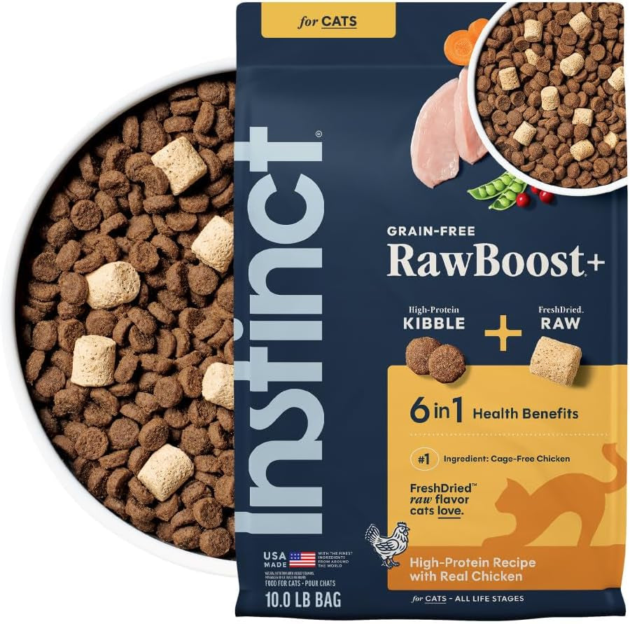Rawboost, Dry Cat Food + Freeze Dried, Real Chicken, 10 Lb Bag | High-Protein Kibble with Freshdried Raw Bites, Grain-Free, Cage-Free Chicken Recipe, Minimally Processed, Complete Nutrition