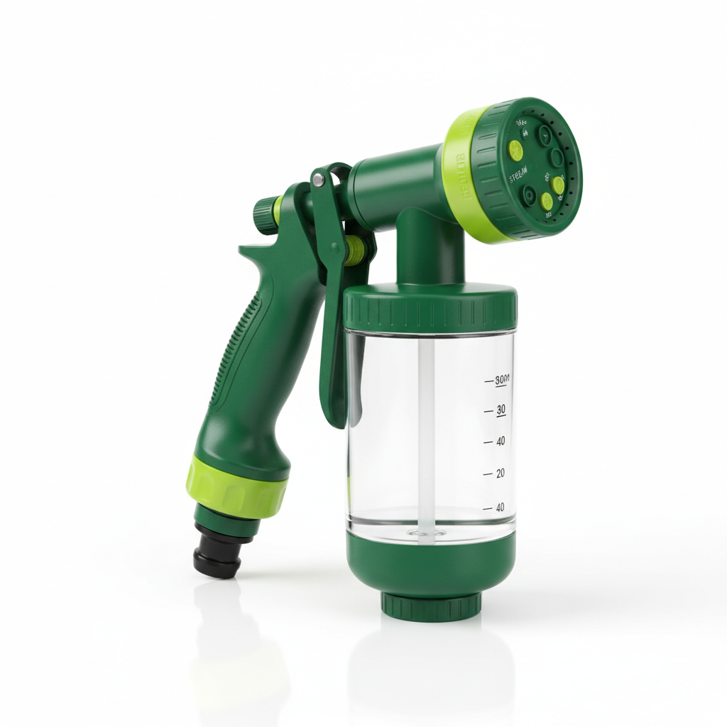 Green 8-in-1 pet shower and foam spray gun on a clean white background