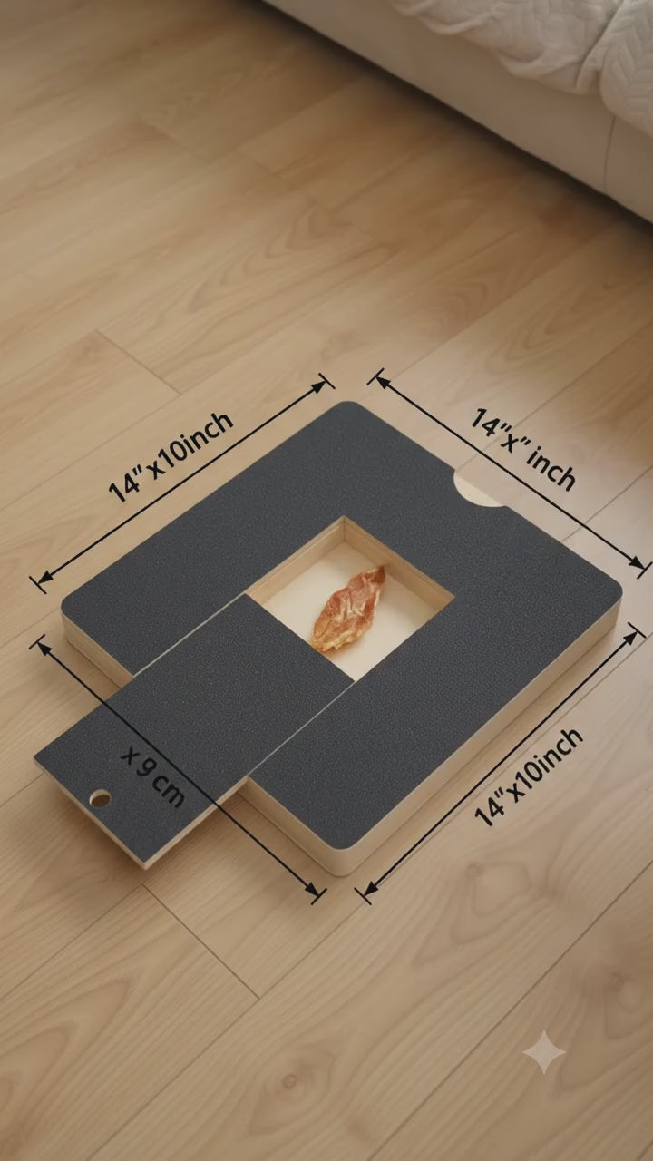 Wooden Dog Scratching Board with Treat Box & Nail Trim Pad – Interactive Paw Care Toy