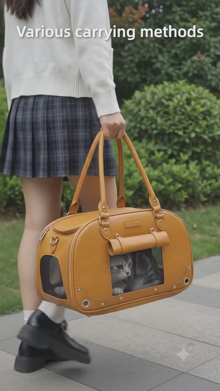 Stylish Leather Pet Carrier Bag – Cats & Dogs