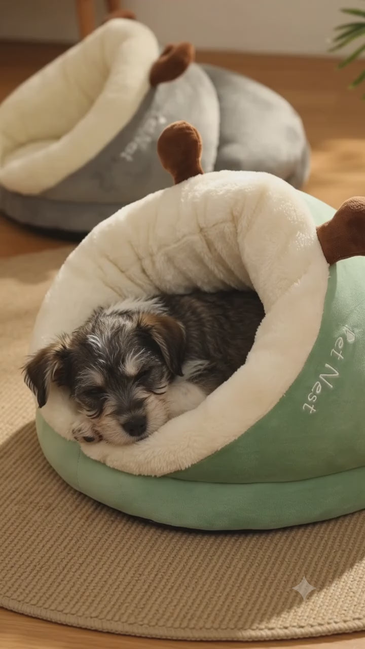 Soft Plush Pet Bed Sofa with Removable Cover – Warm Cozy Sleeping Nest for Dogs & Cats