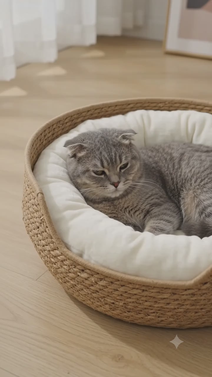 Cotton Rope Round Cat Bed with Pillow