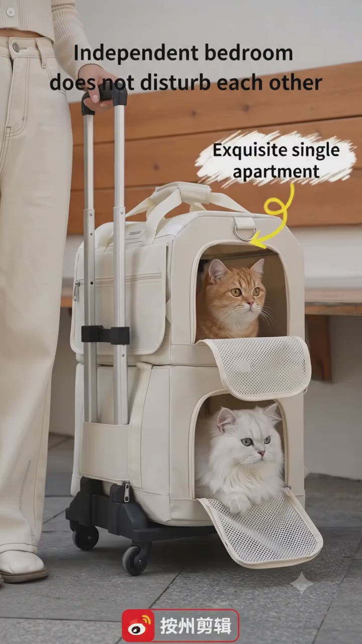Double-Decker Pet Carrier with Wheels – 5-in-1 for Two Cats